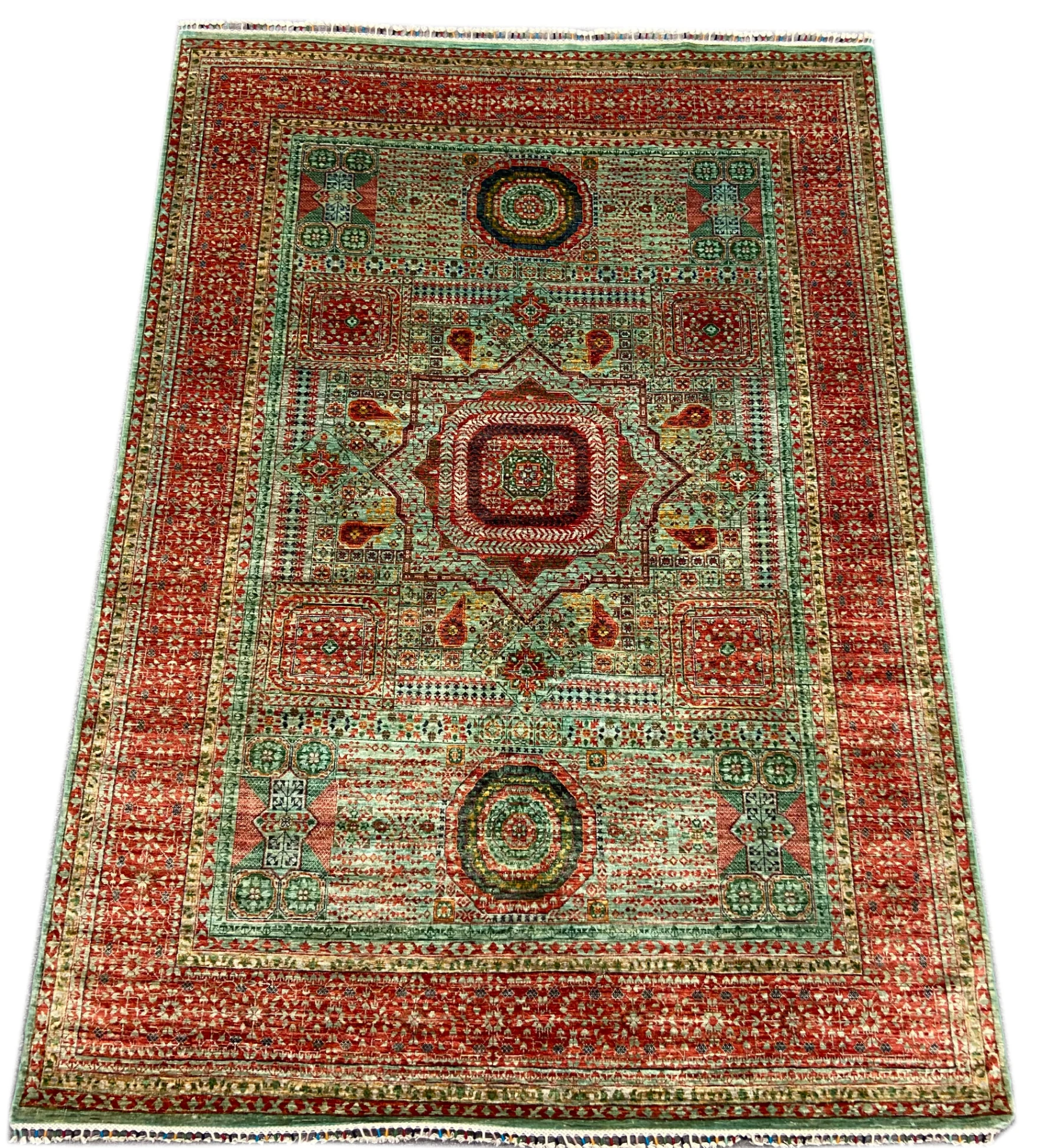 Terracotta and Seafoam Mamluk Rug